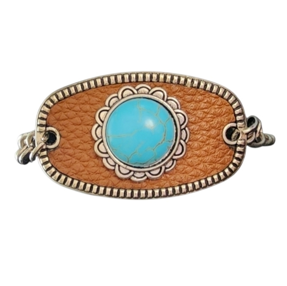 Silvertone Brown Bracelet Turquoise Accent